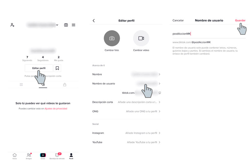 pasos para cambiar mi nombre en tik tok 